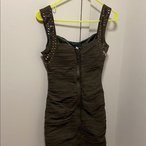 Gracia olive green zipped up bodycon dress